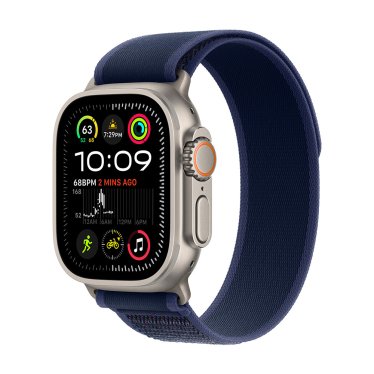 !Apple Watch Ultra 2 - 49mm - Natural Titanium -  Blue Trail Loop - (S/M) (130-180mm)