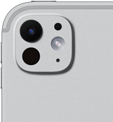 iPad Pro, achteraanzicht, kleur zilver, pro-camerasysteem met lens met vijf elementen en adaptieve True Tone Flash
