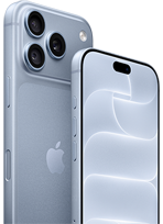 iPhone, kleur Gletsjer (lichtblauw), achteraanzicht met Ceramic Shield, drie camera’s