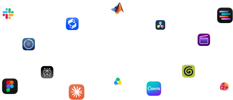 Verschillende appsymbolen rondom de tekst: Apps werken supersnel in macOS