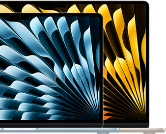 Twee MacBook Air-laptops ter illustratie van de relatieve display-afmetingen: 13,6 inch en 15,3 inch diagonaal gemeten