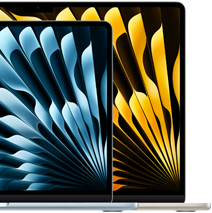 Twee MacBook Air-laptops ter illustratie van de relatieve display-afmetingen: 13,6 inch en 15,3 inch diagonaal gemeten