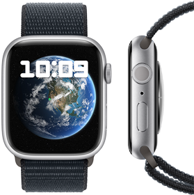 Een voor- en zijaanzicht van de nieuwe CO₂‑neutrale Apple Watch.