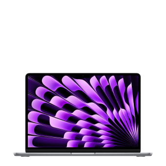 MacBook Air opengeklapt met geel/zwart scherm